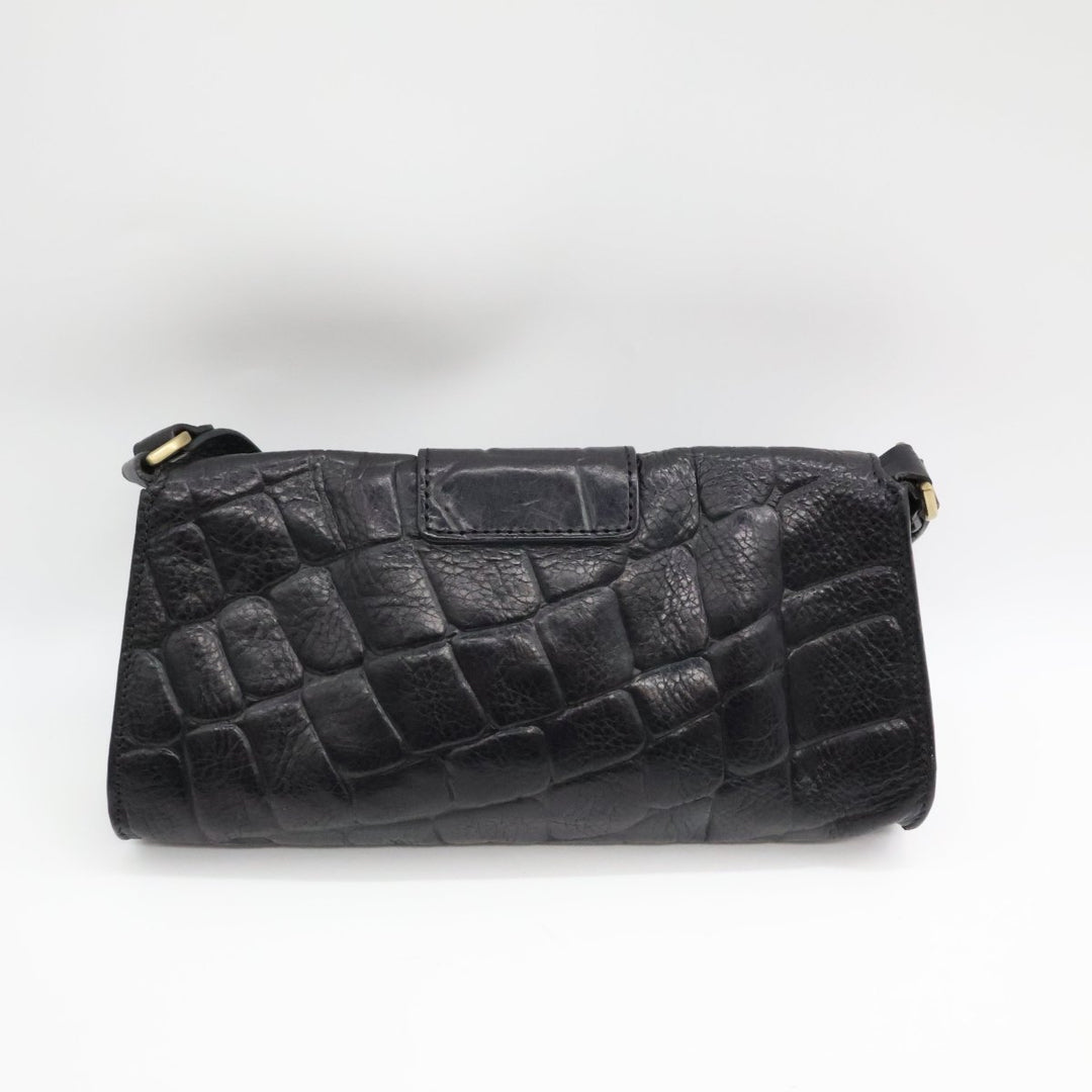 Mulberry Croc Embossed Black Zinia Shoulder Handbag - Lux Central