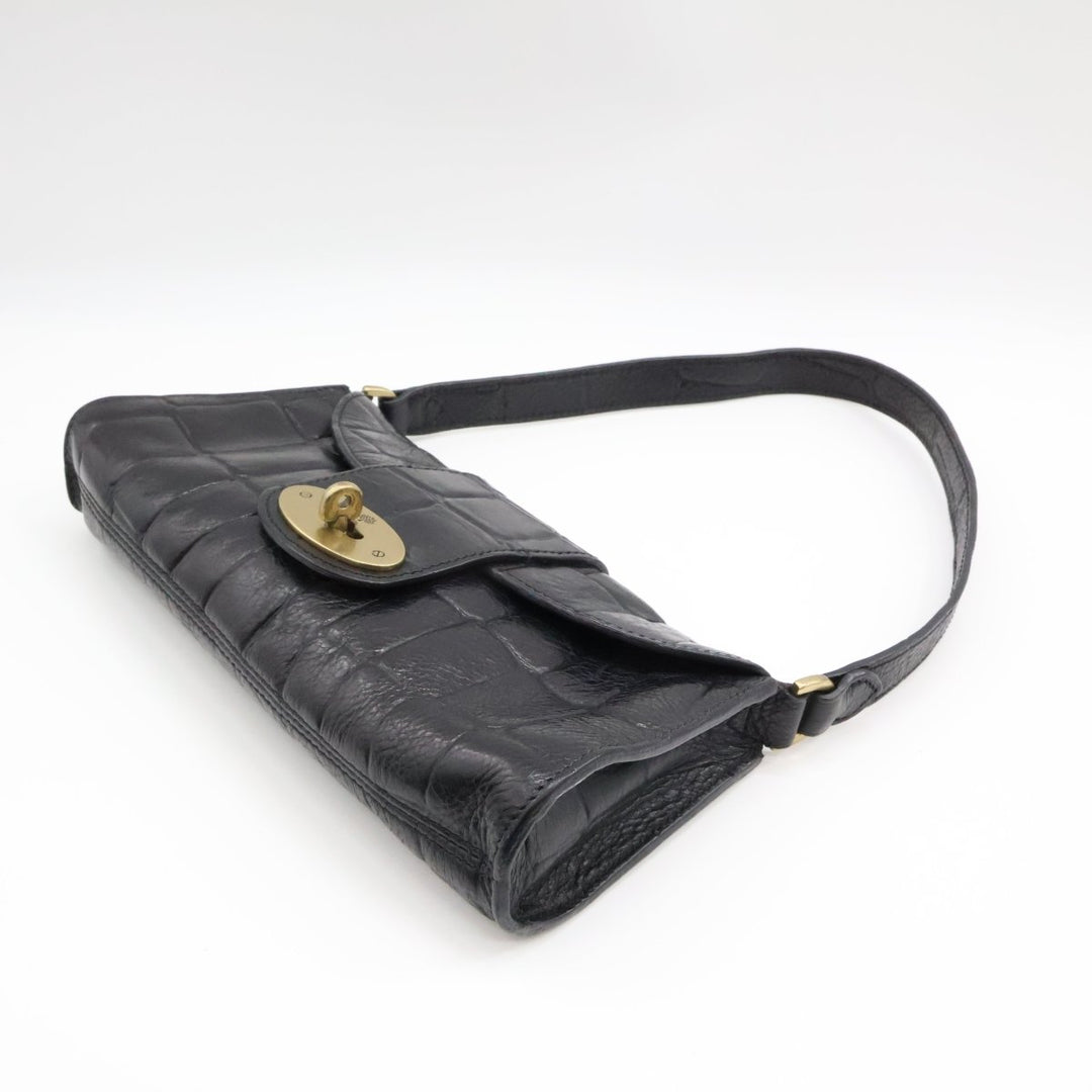 Mulberry Croc Embossed Black Zinia Shoulder Handbag - Lux Central