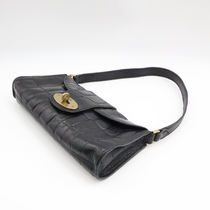Mulberry Croc Embossed Black Zinia Shoulder Handbag - Lux Central