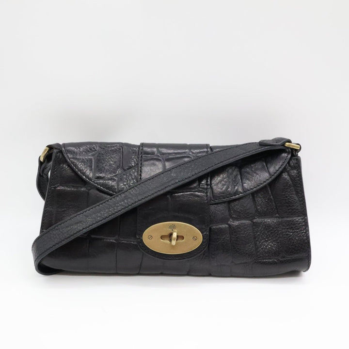 Mulberry Croc Embossed Black Zinia Shoulder Handbag - Lux Central