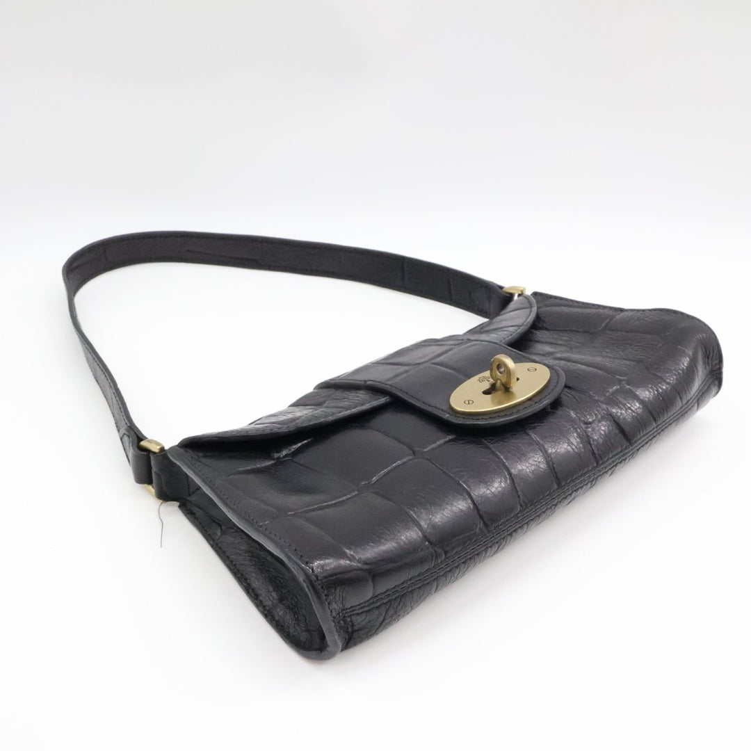 Mulberry Croc Embossed Black Zinia Shoulder Handbag - Lux Central