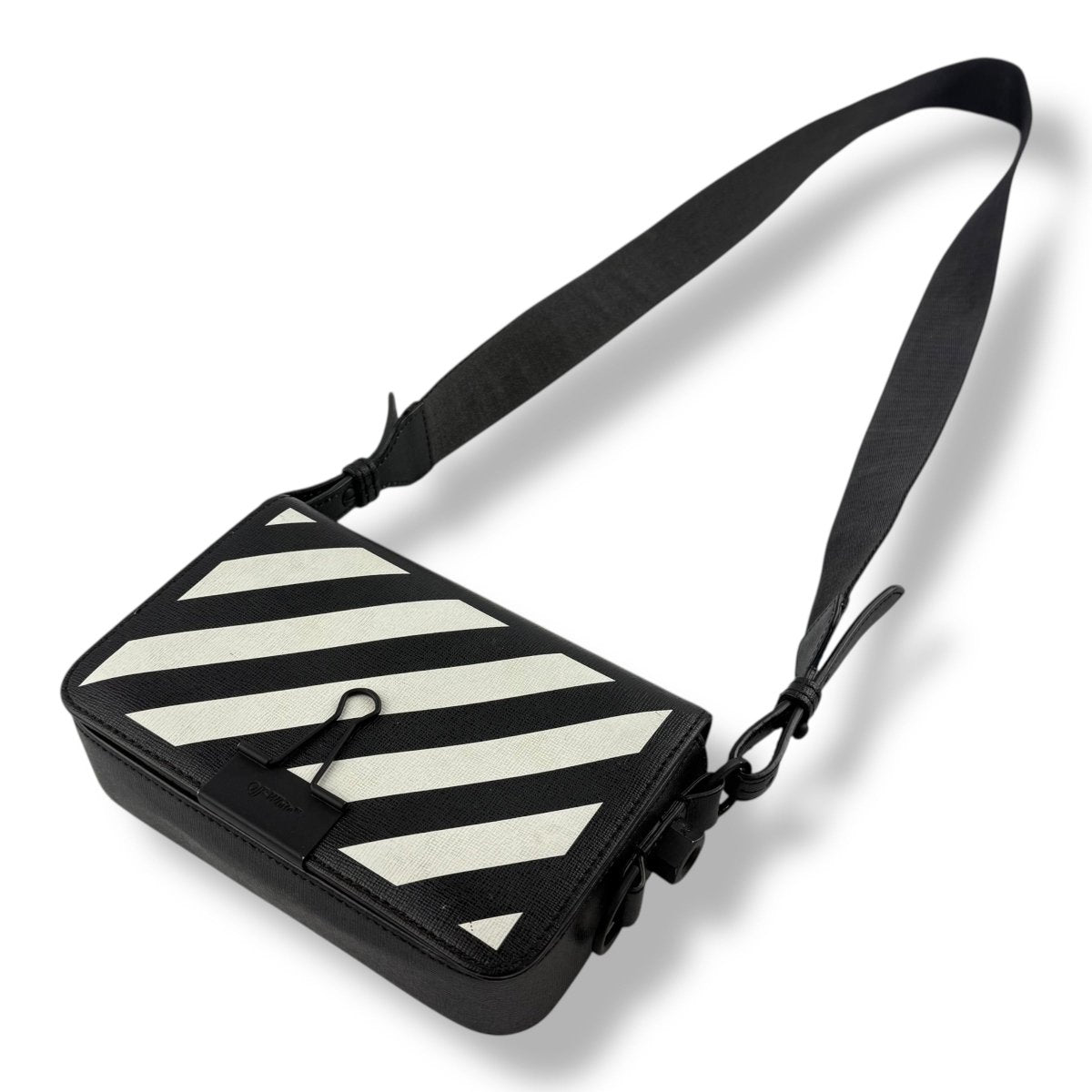 Off-White Mini Binder Black/White Clip Flap Crossbody Bag - Lux
