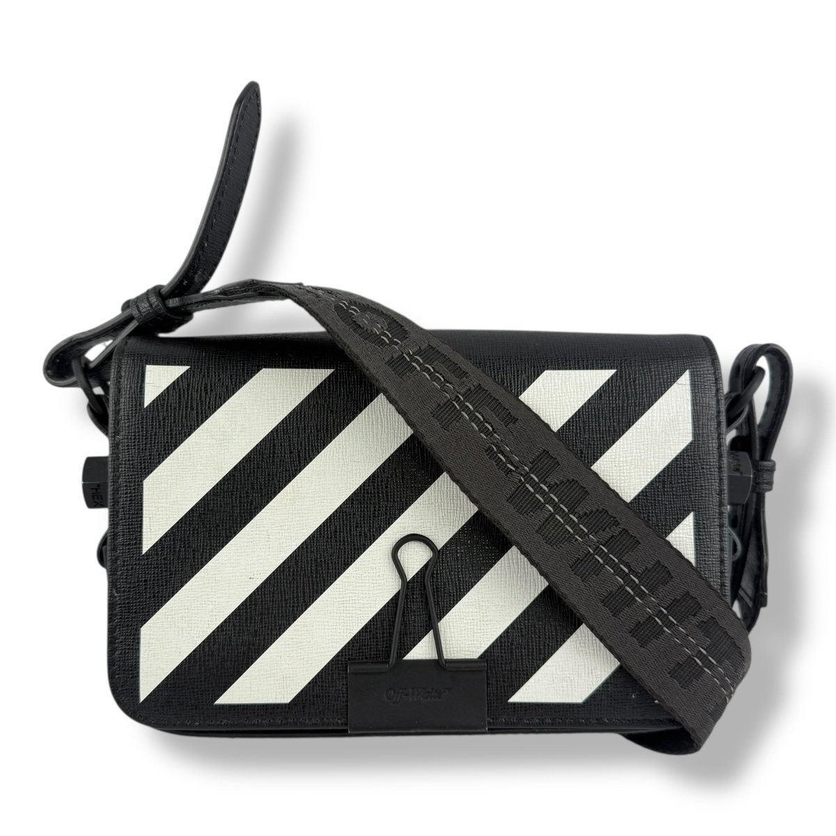 Off-White Mini Binder Black/White Clip Flap Crossbody Bag - Lux