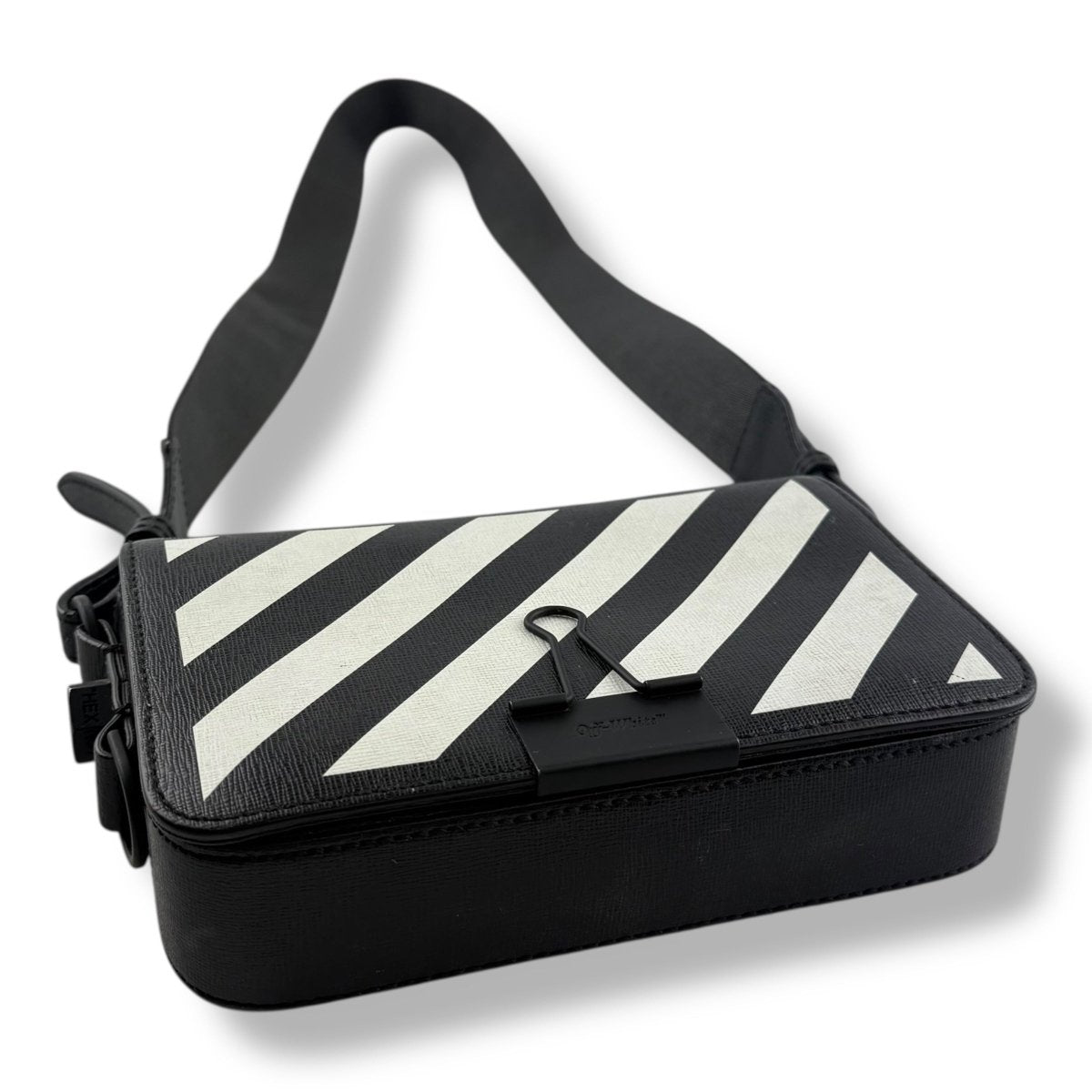 Off-White Mini Binder Black/White Clip Flap Crossbody Bag - Lux