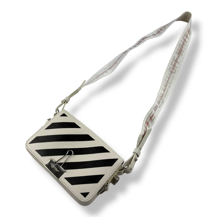 Off - White Mini Binder White/Black Clip Flap Crossbody Bag - Lux Central