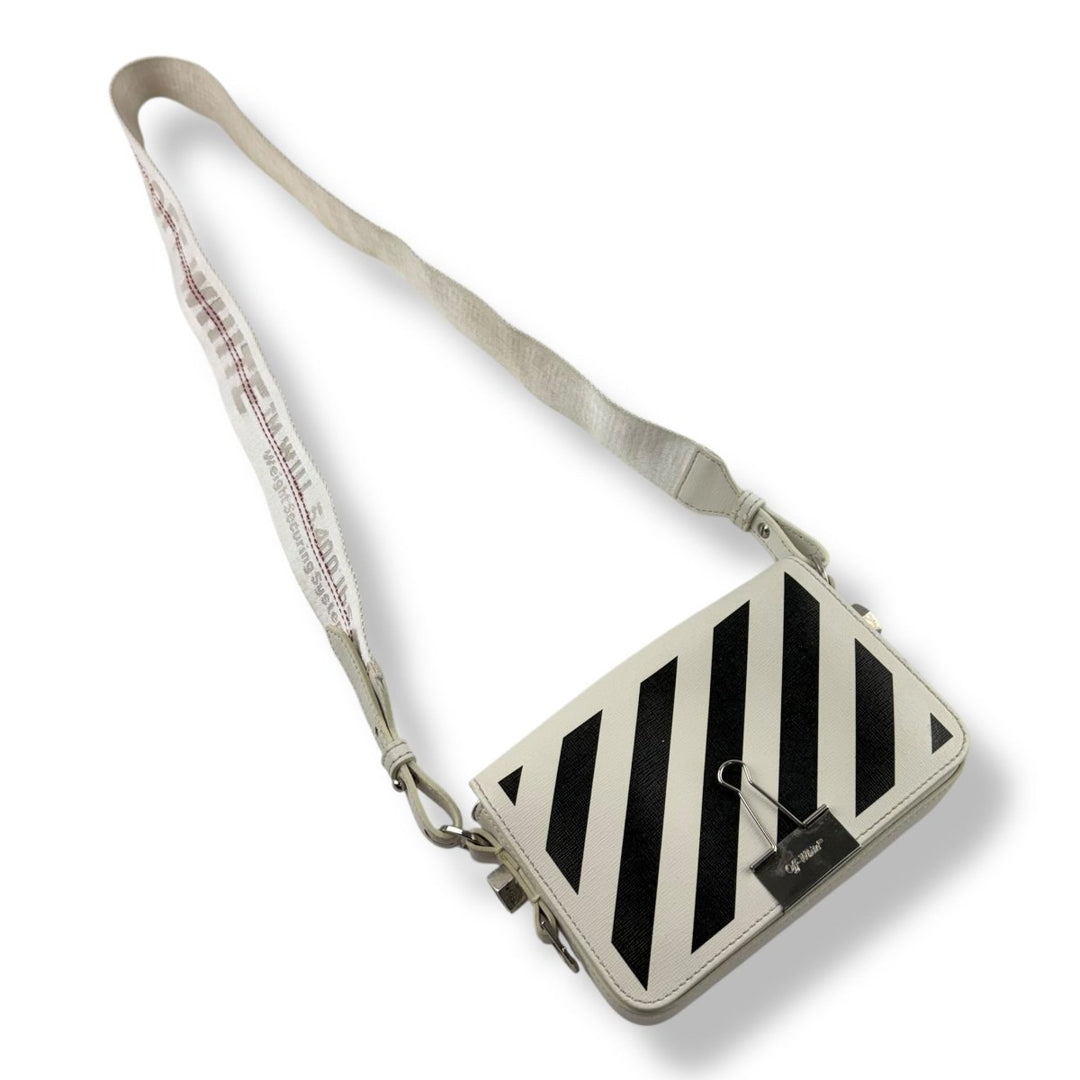 Off - White Mini Binder White/Black Clip Flap Crossbody Bag - Lux Central
