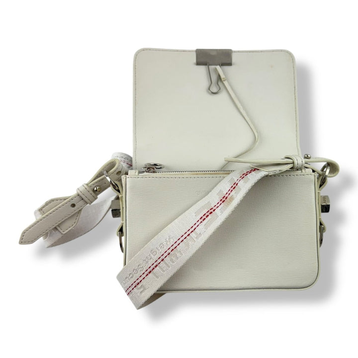 Off - White Mini Binder White/Black Clip Flap Crossbody Bag - Lux Central