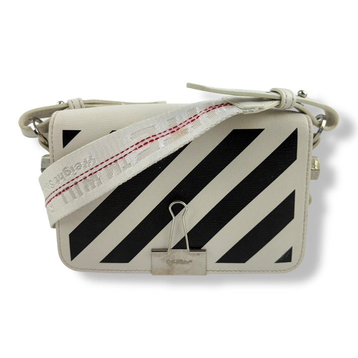 Off - White Mini Binder White/Black Clip Flap Crossbody Bag - Lux Central
