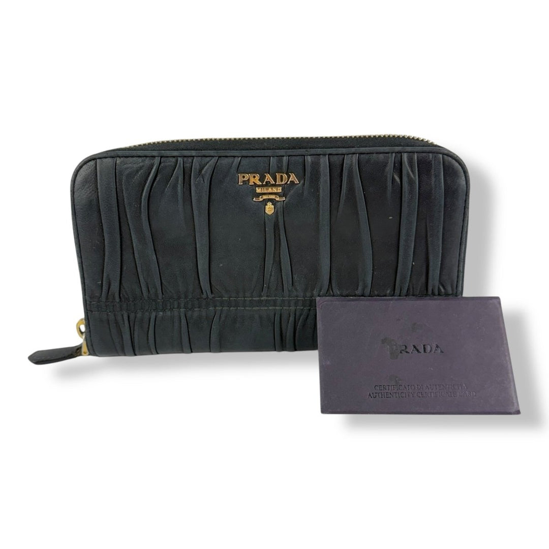 Prada Black Nappa Gaufre Leather Zip Around Purse - Lux Central