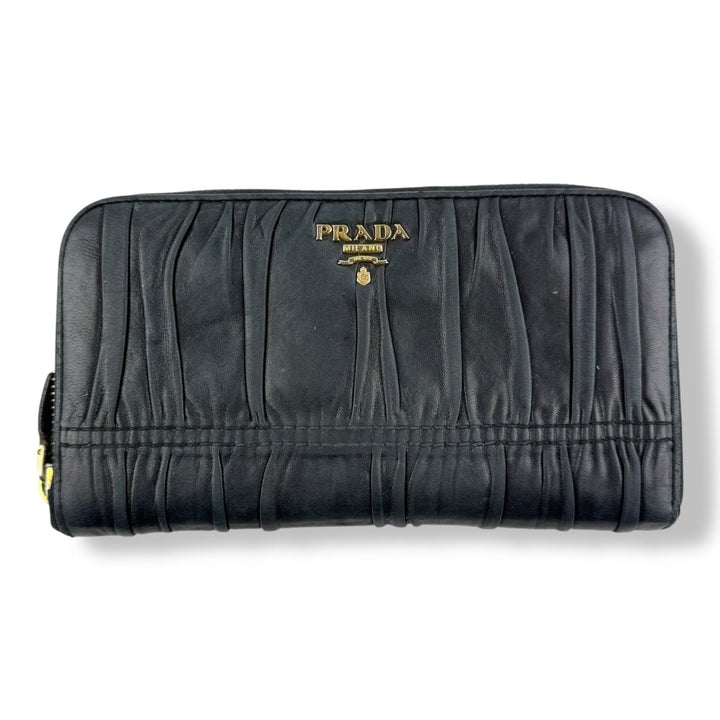 Prada Black Nappa Gaufre Leather Zip Around Purse - Lux Central