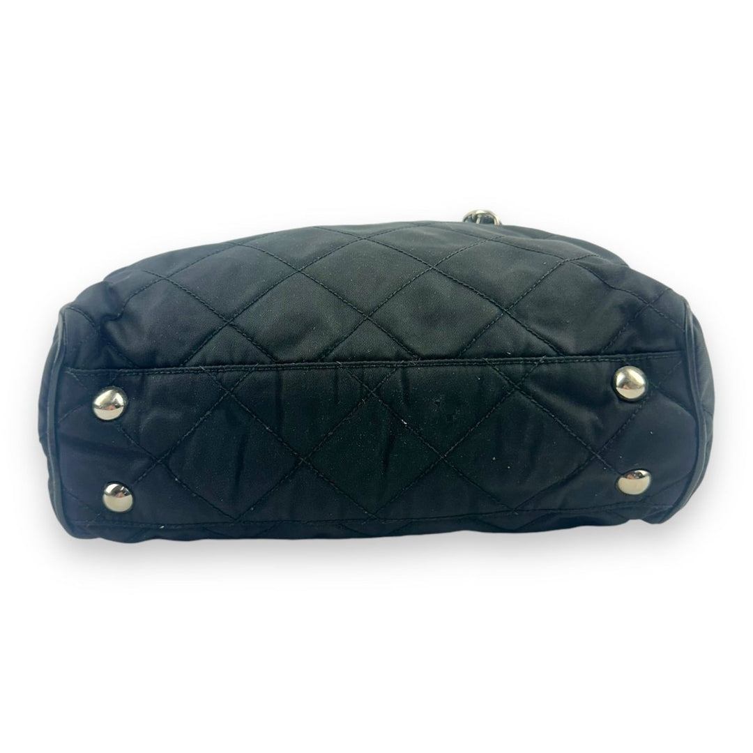 Prada Black Quilted Tessuto Chain Tote Handbag - Lux Central