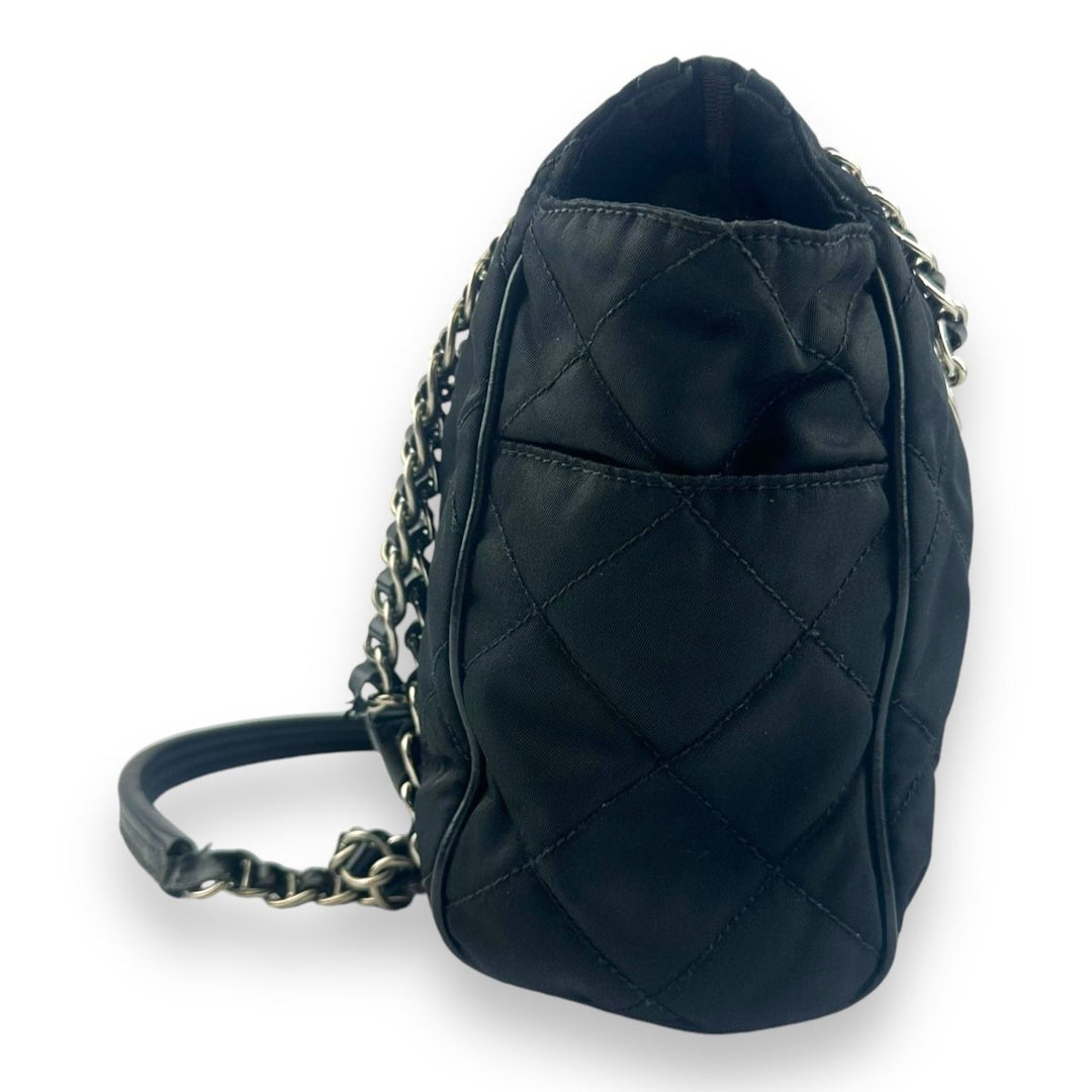 Prada Black Quilted Tessuto Chain Tote Handbag - Lux Central