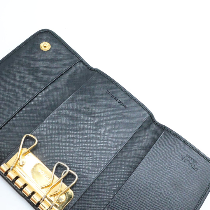 Prada Black Saffiano Leather 3 Key Holder - Lux Central