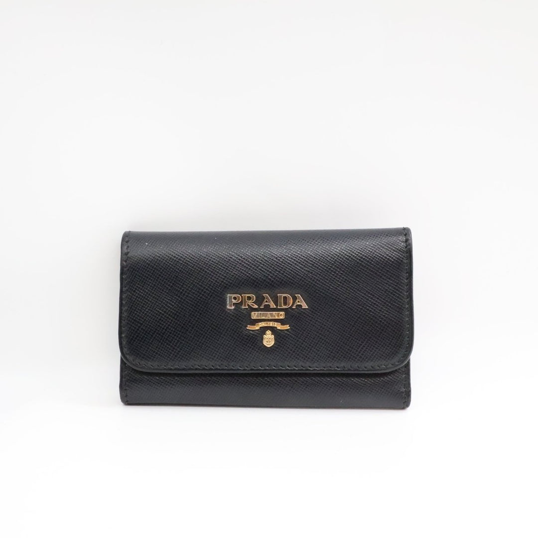 Prada Black Saffiano Leather 3 Key Holder - Lux Central