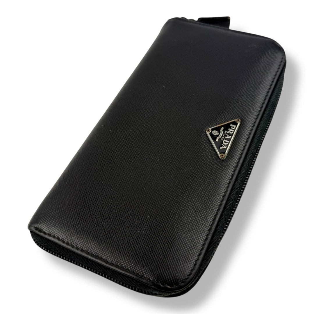 Prada Black Saffiano Leather Long Zippy Wallet - Lux Central