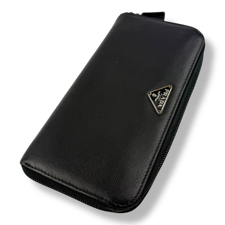 Prada Black Saffiano Leather Long Zippy Wallet - Lux Central