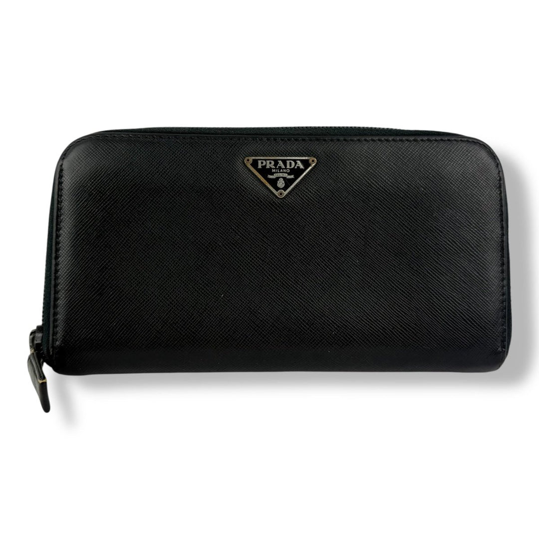 Prada Black Saffiano Leather Long Zippy Wallet - Lux Central