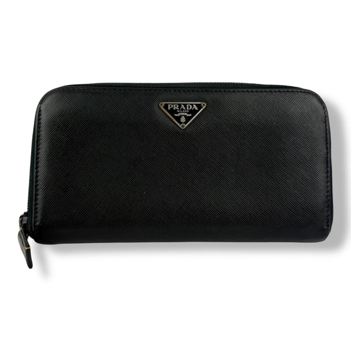Prada Black Saffiano Leather Long Zippy Wallet - Lux Central