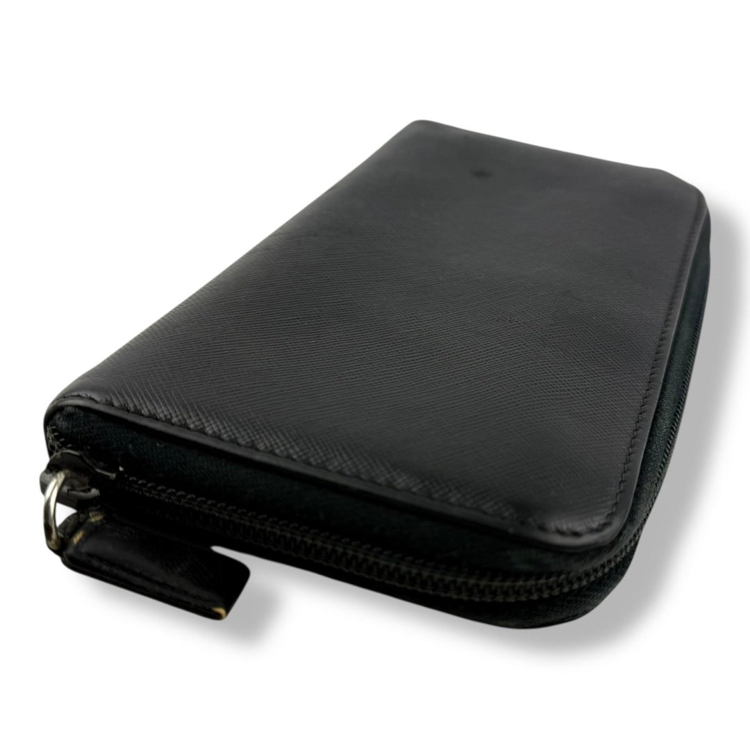 Prada Black Saffiano Leather Long Zippy Wallet - Lux Central
