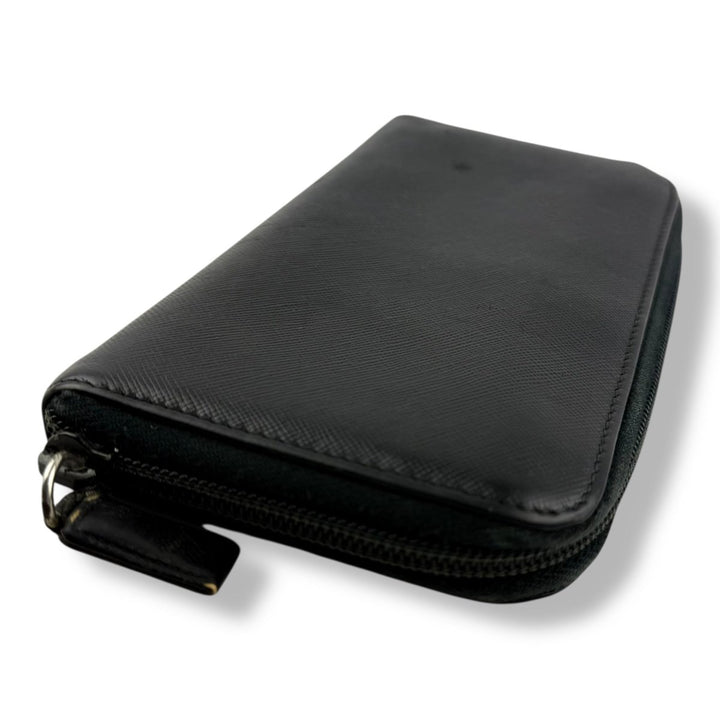 Prada Black Saffiano Leather Long Zippy Wallet - Lux Central