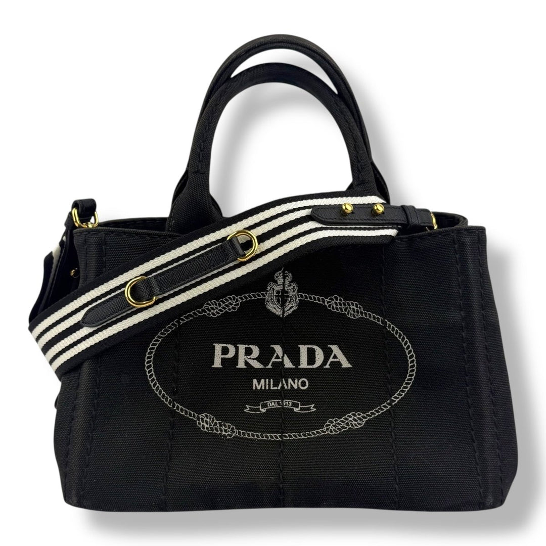 Prada Black Small Canapa Tote Handbag - Lux Central