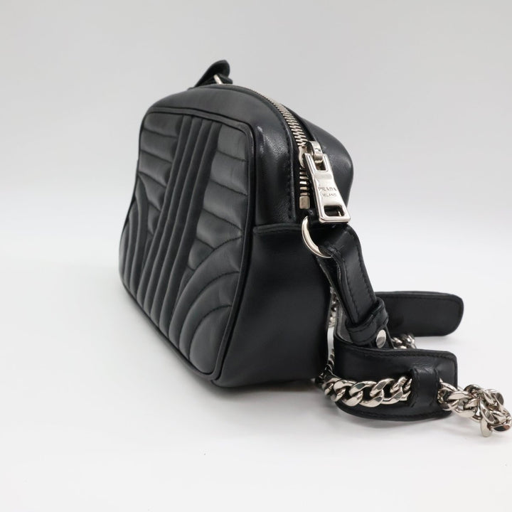 Prada Diagramme Black Calfskin Leather Camera Crossbody Handbag - Lux Central