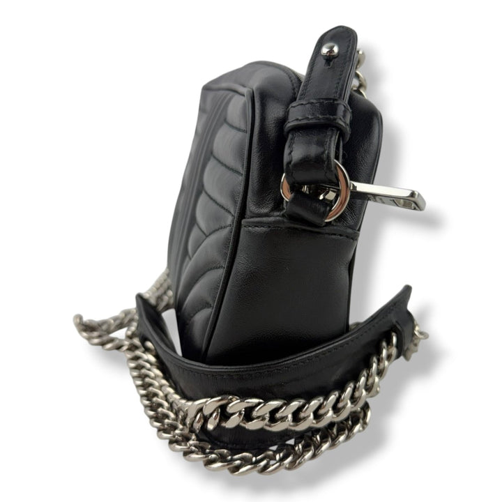 Prada Diagramme Black Calfskin Leather Camera Crossbody Handbag - Lux Central