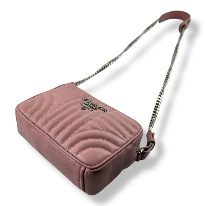 Prada Diagramme Pink Calfskin Leather Camera Crossbody Handbag - Lux Central