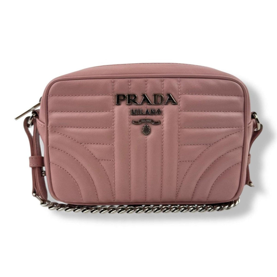 Prada Diagramme Pink Calfskin Leather Camera Crossbody Handbag - Lux Central