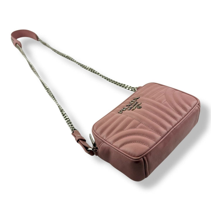 Prada Diagramme Pink Calfskin Leather Camera Crossbody Handbag - Lux Central