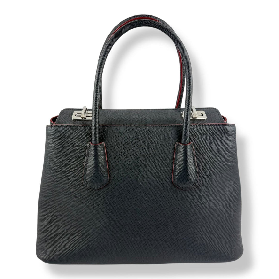 Prada Double Tote Saffiano Black/Red Large Nappa Leather Tote Handbag - Lux Central