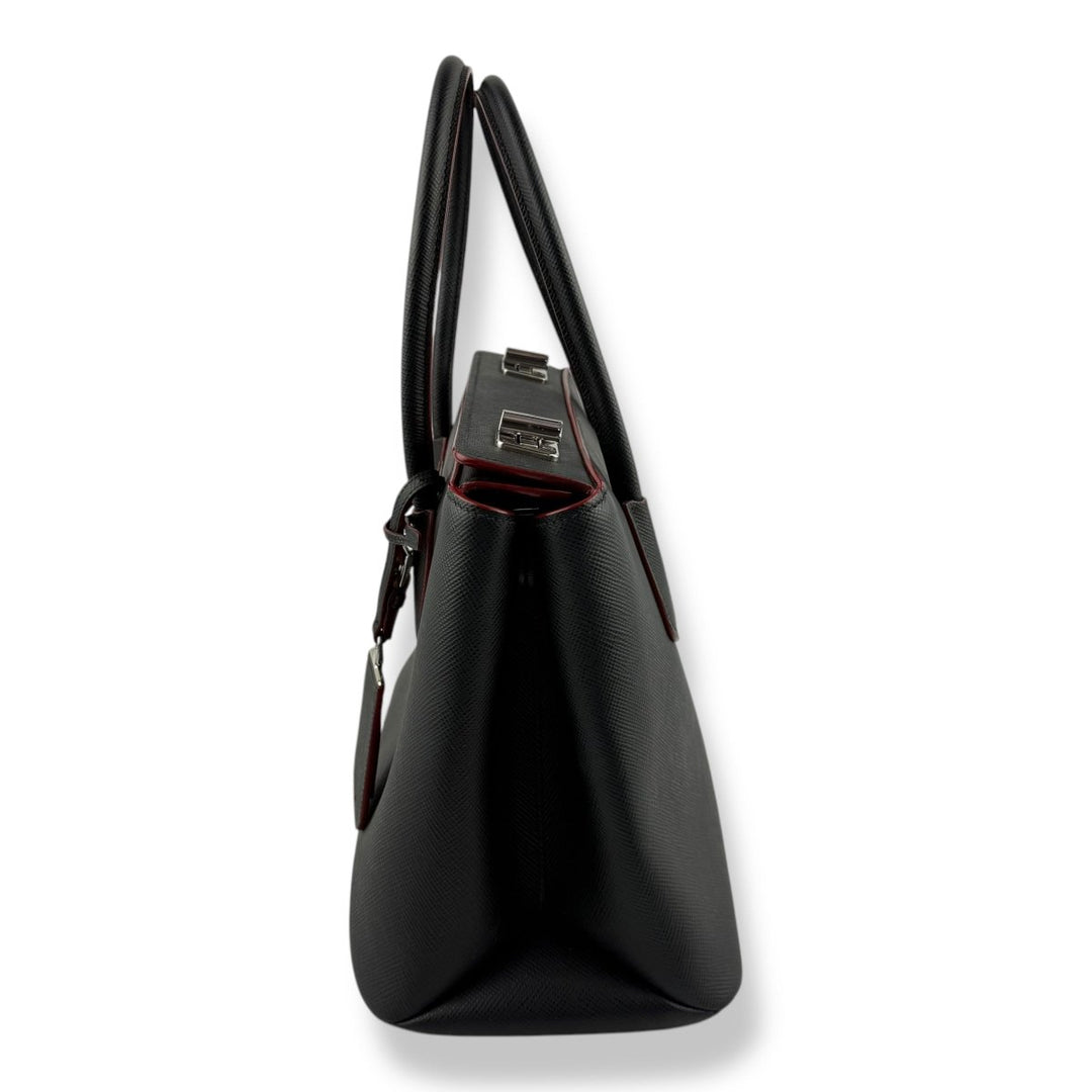 Prada Double Tote Saffiano Black/Red Large Nappa Leather Tote Handbag - Lux Central