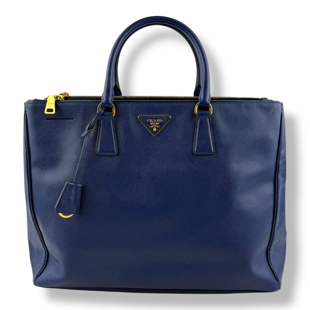 Prada Galleria Saffiano Tote Large Blue Leather Handbag - Lux Central