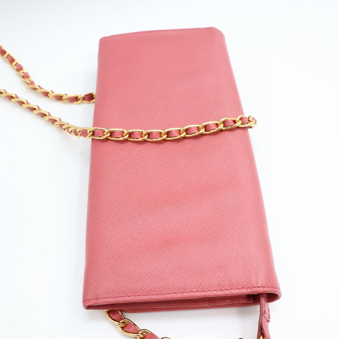 Prada Grained Pink Leather Wallet on Chain Handbag - Lux Central