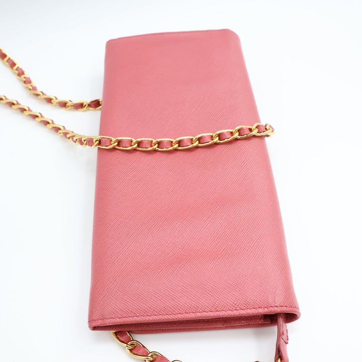 Prada Grained Pink Leather Wallet on Chain Handbag - Lux Central
