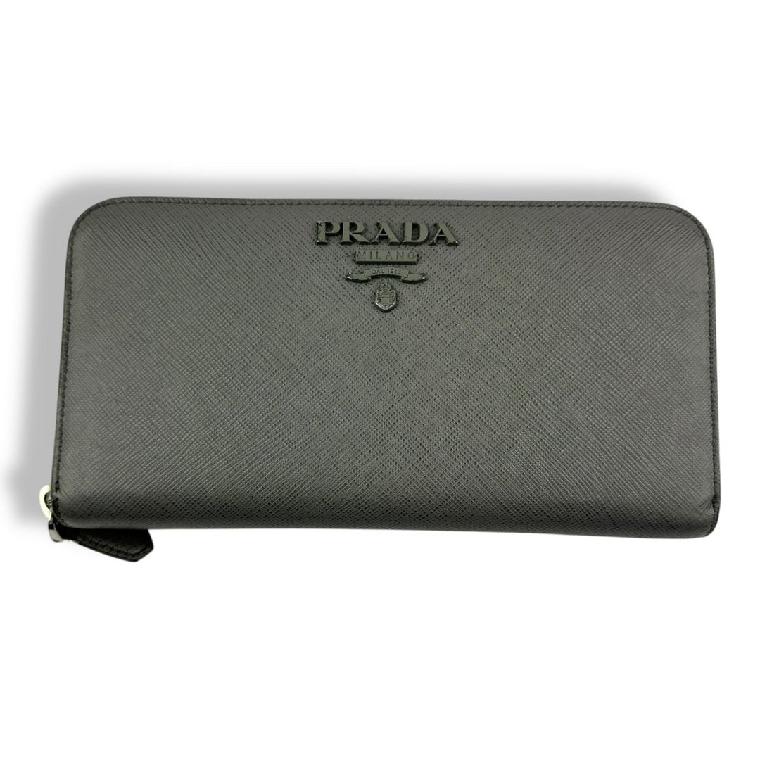 Prada Grey Saffiano Leather Zip Around Purse - Lux Central