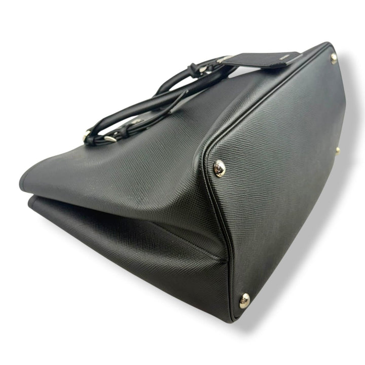 Prada Medium Double Tote Black Medium Leather Tote Handbag - Lux Central