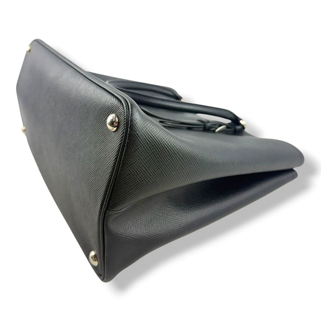 Prada Medium Double Tote Black Medium Leather Tote Handbag - Lux Central