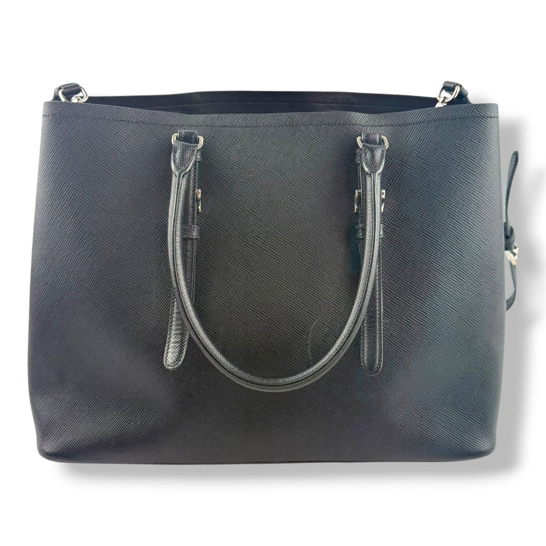 Prada Medium Double Tote Black Medium Leather Tote Handbag - Lux Central