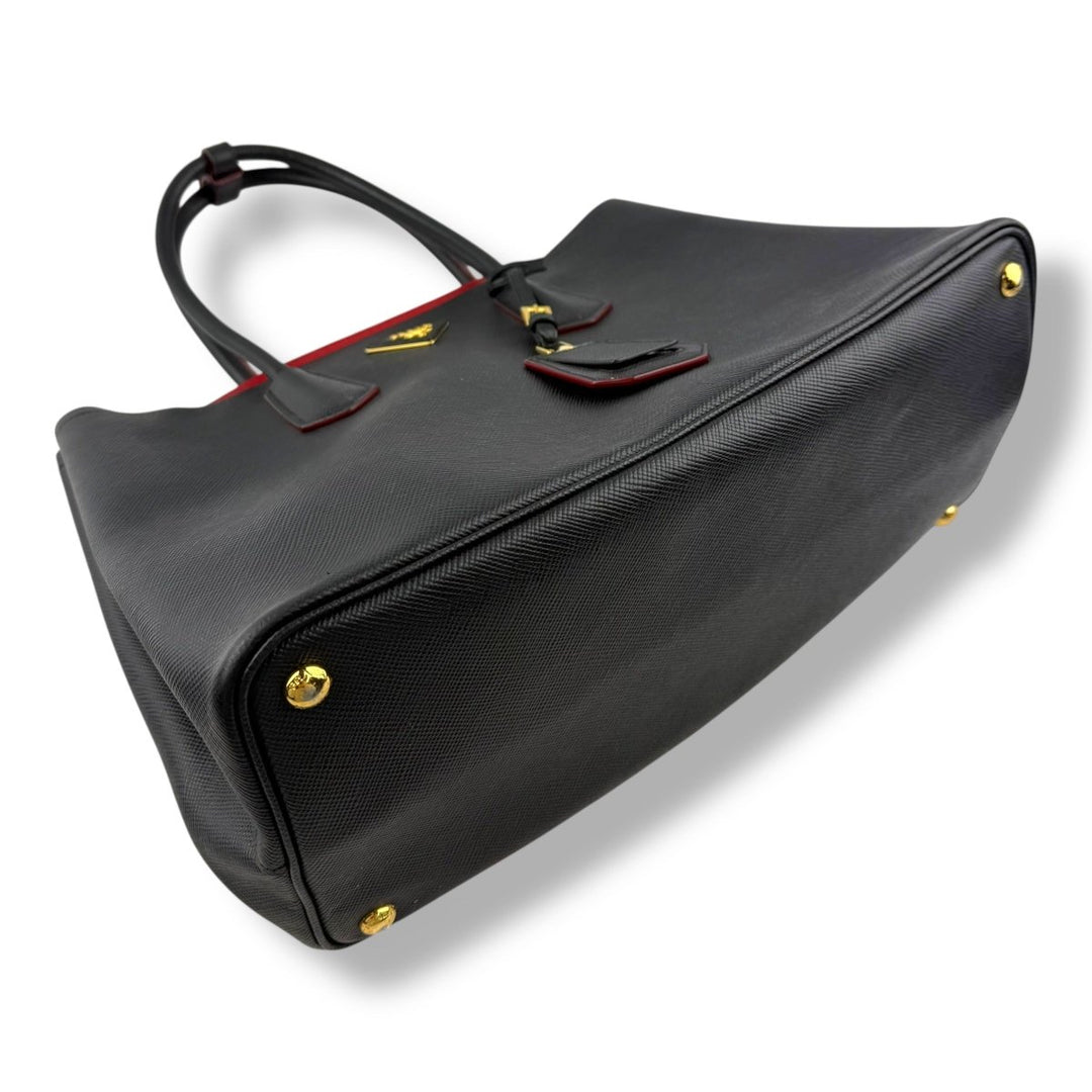 Prada Medium Double Tote Saffiano Black Leather Handbag - Lux Central
