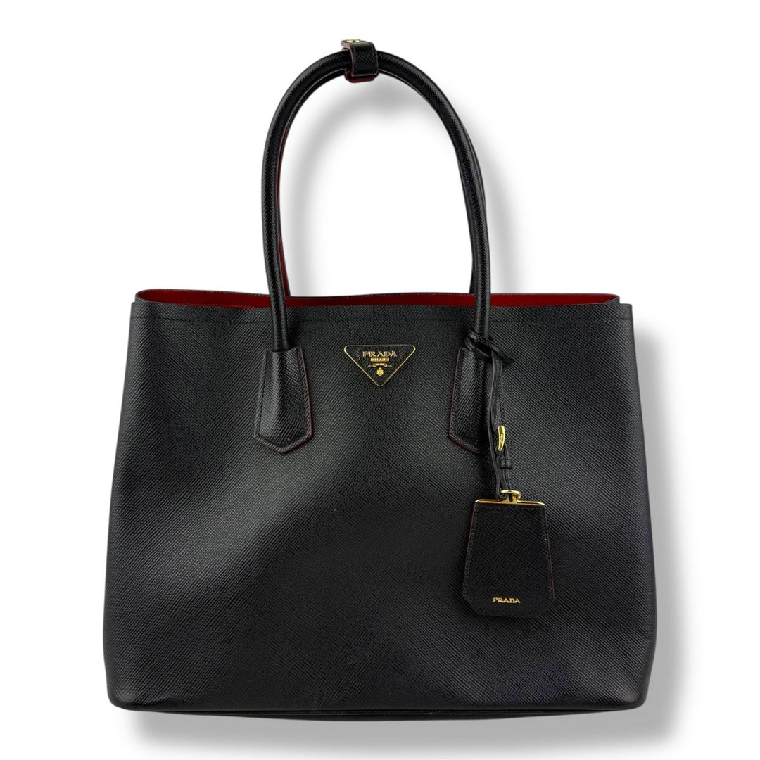 Prada Medium Double Tote Saffiano Black Leather Handbag - Lux Central