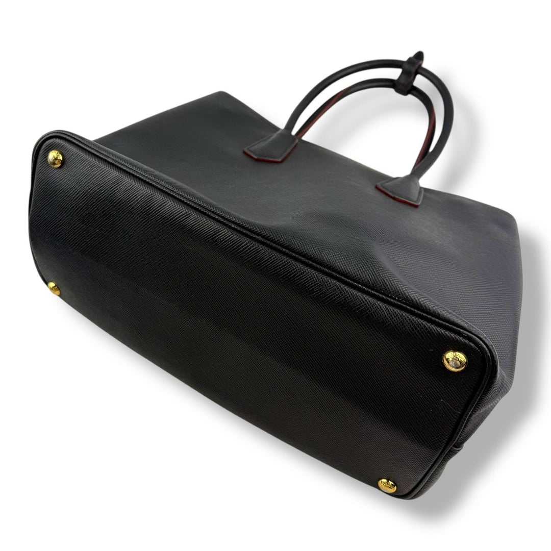 Prada Medium Double Tote Saffiano Black Leather Handbag - Lux Central