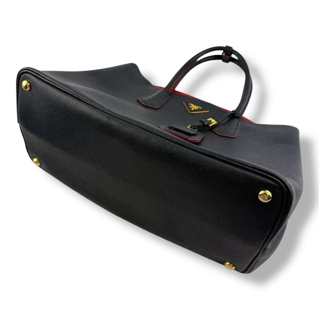 Prada Medium Double Tote Saffiano Black Leather Handbag - Lux Central