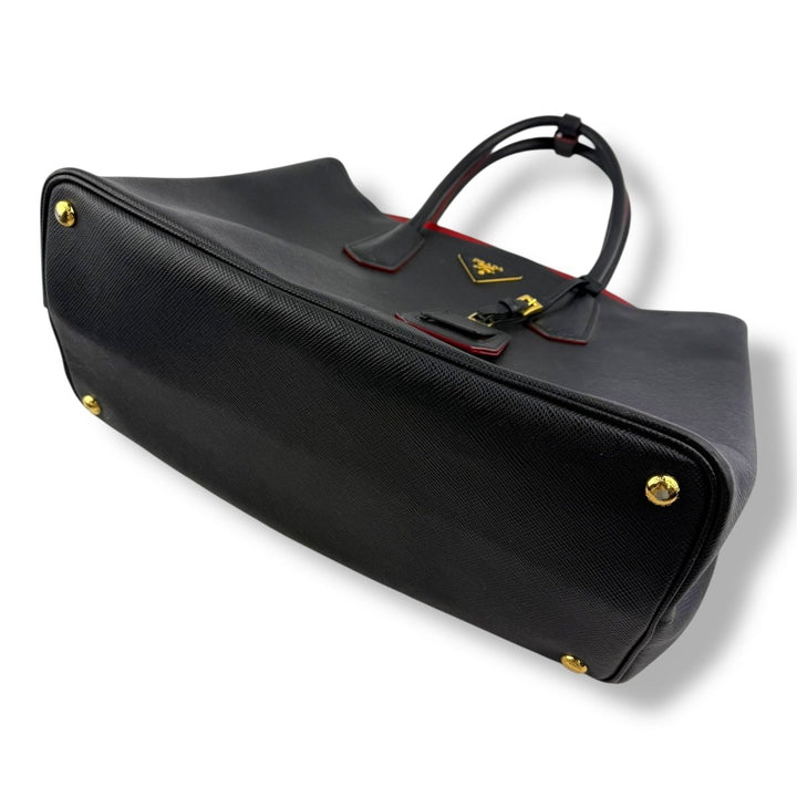 Prada Medium Double Tote Saffiano Black Leather Handbag - Lux Central