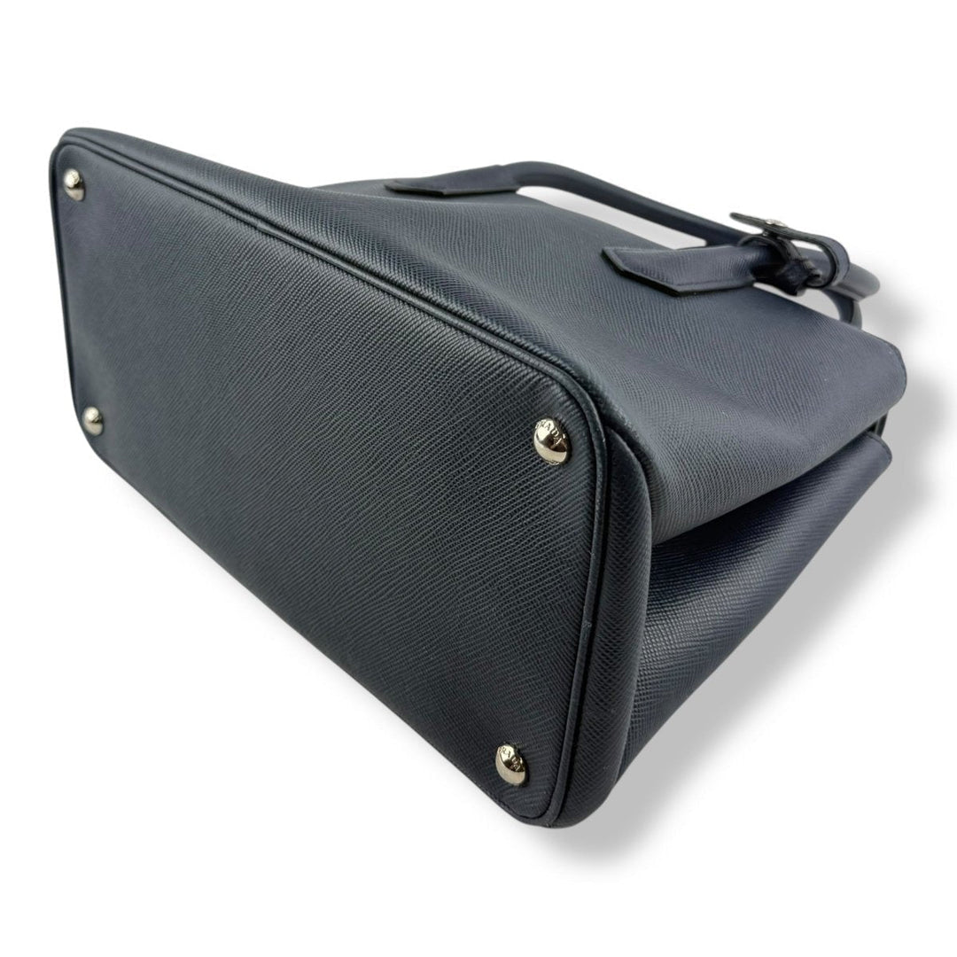 Prada Medium Double Tote Saffiano Navy Medium Leather Tote Handbag - Lux Central