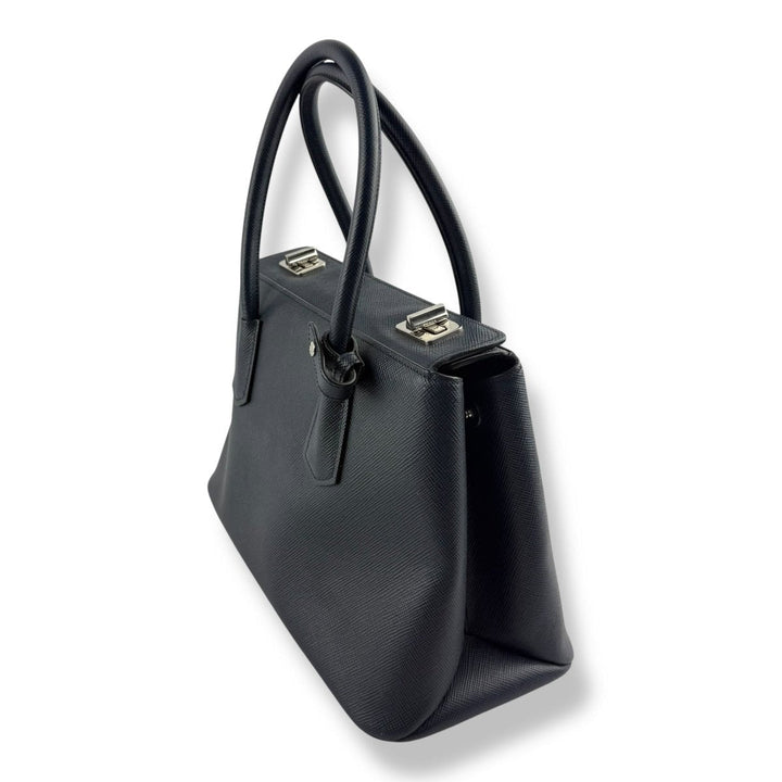 Prada Medium Double Tote Saffiano Navy Medium Leather Tote Handbag - Lux Central