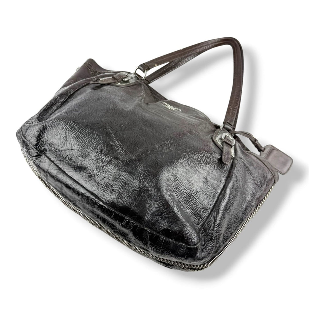 Prada Mirtillo Ombre Brown Crinkled Leather Handbag - Lux Central