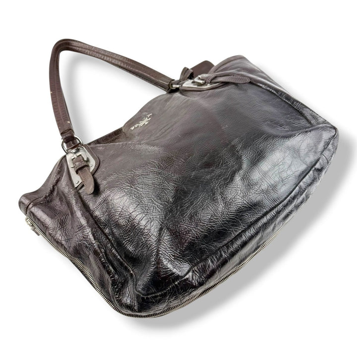Prada Mirtillo Ombre Brown Crinkled Leather Handbag - Lux Central