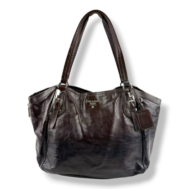 Prada Mirtillo Ombre Brown Crinkled Leather Handbag - Lux Central