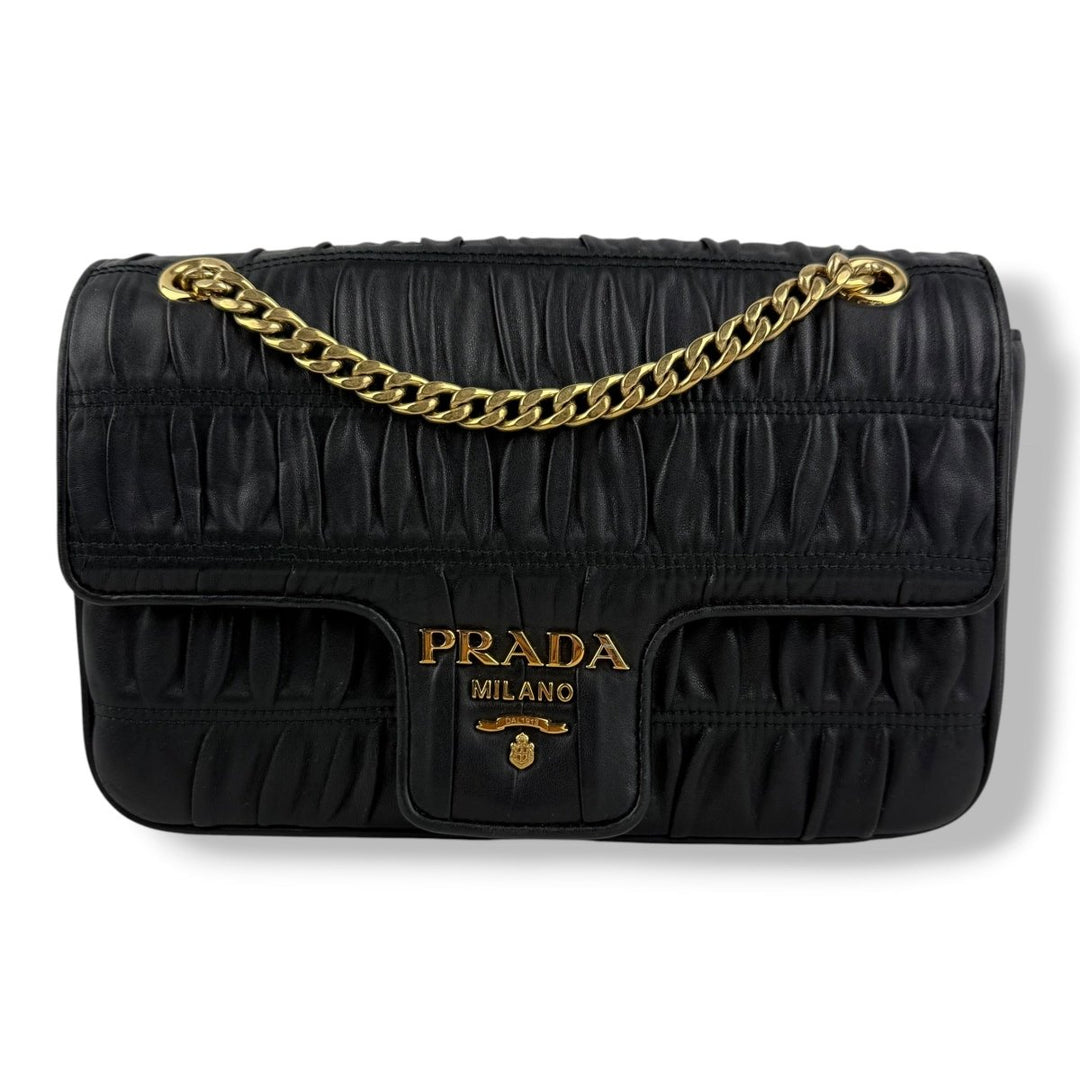 Prada Nappa Gaufre Black Leather Shoulder Handbag - Lux Central